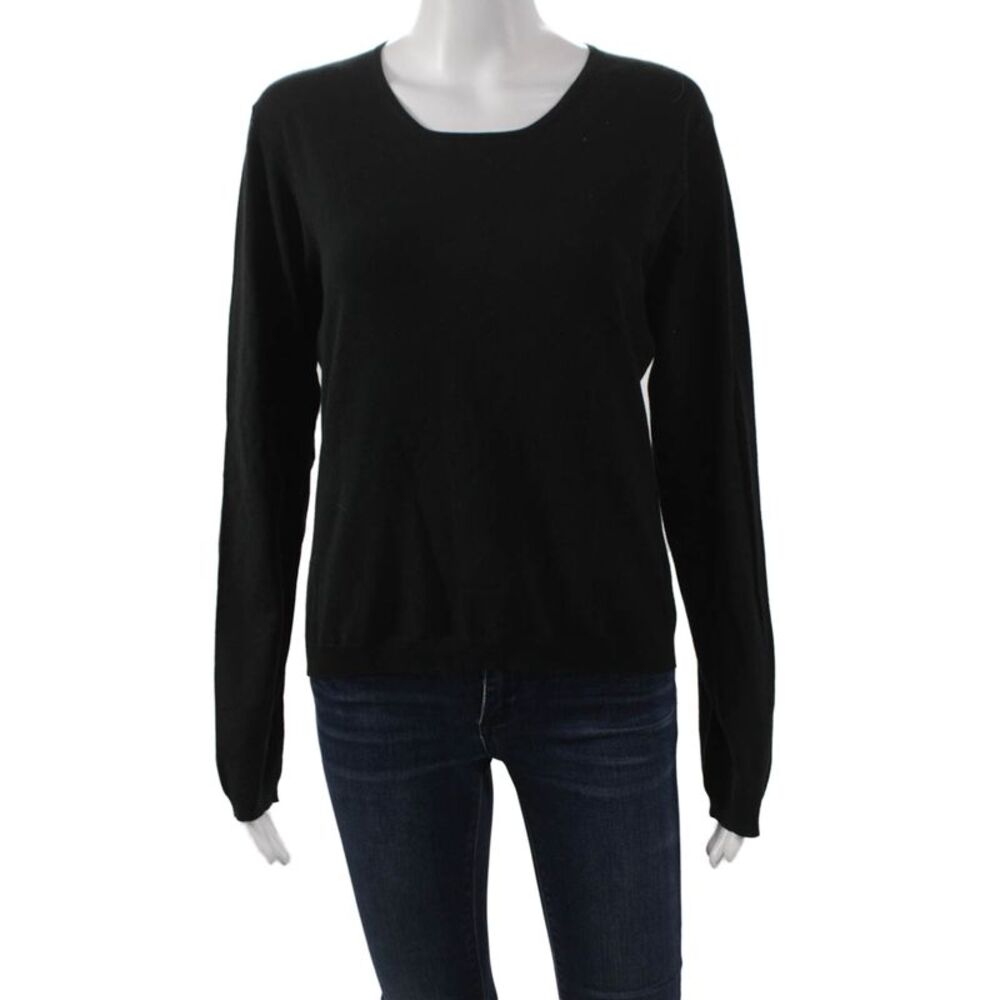 Nicole Farhi Women Black Basic Long Sleeve Top Round Neck Size L
